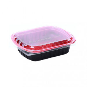 BLACK AND RED RECTANGLE M/W CONTAINERS + CLEAR LIDS