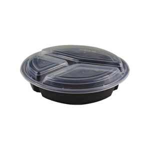 BLACK HD ROUND  CONTAINERS 3 COMP+ M/W LIDS